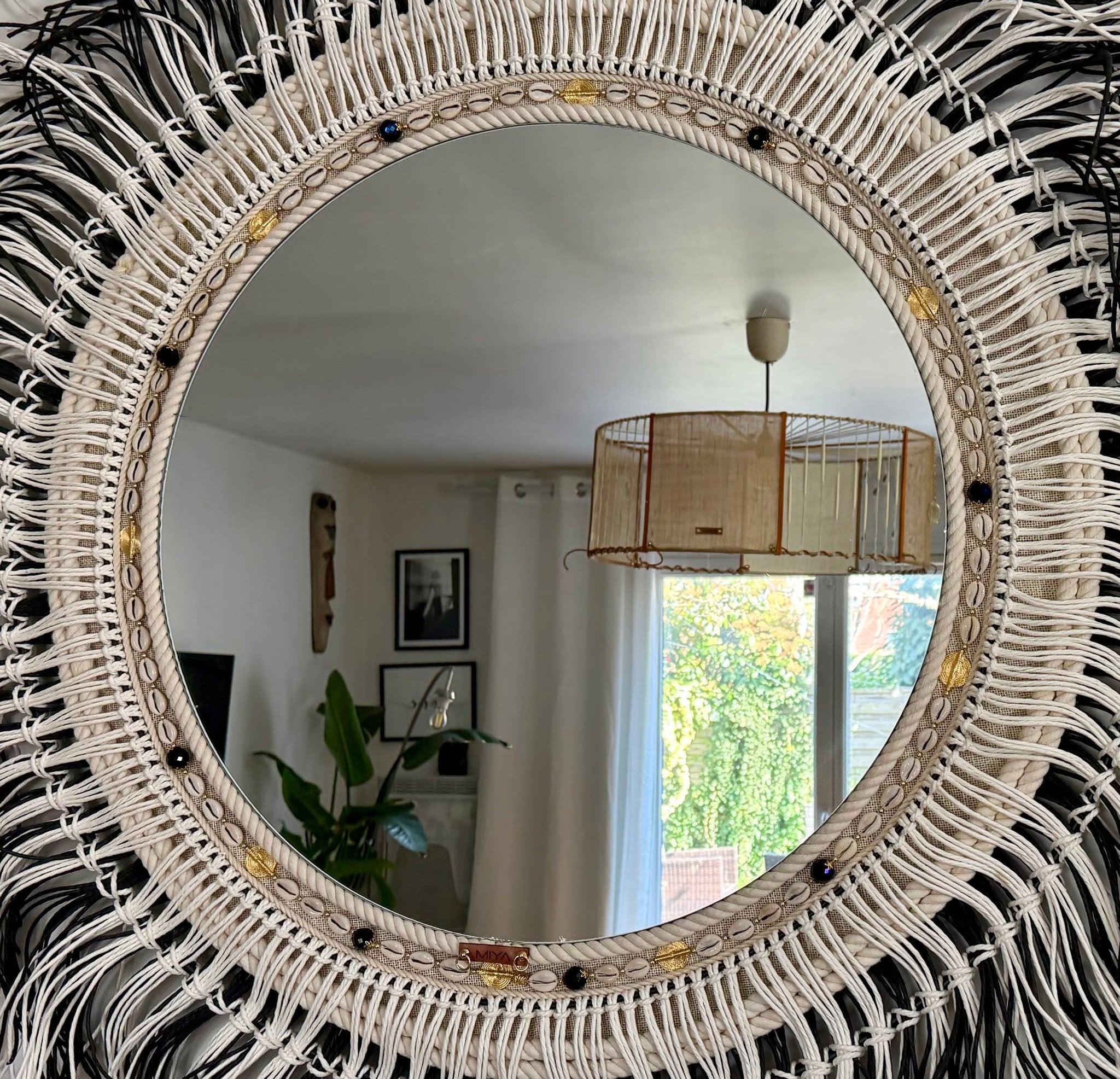 Miroir rond XXL 70 cm en fibre naturelle – décoration murale artisanale | DALMATIEN - MIYA
