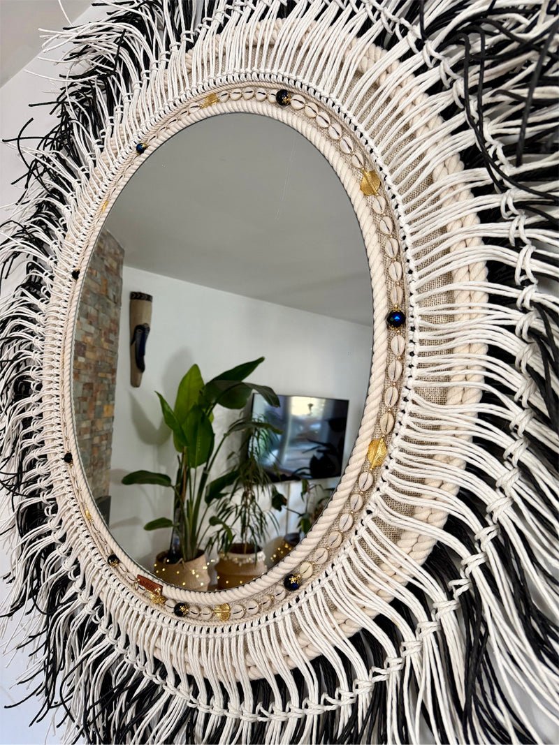 Miroir rond XXL 70 cm en fibre naturelle – décoration murale artisanale | DALMATIEN - MIYA