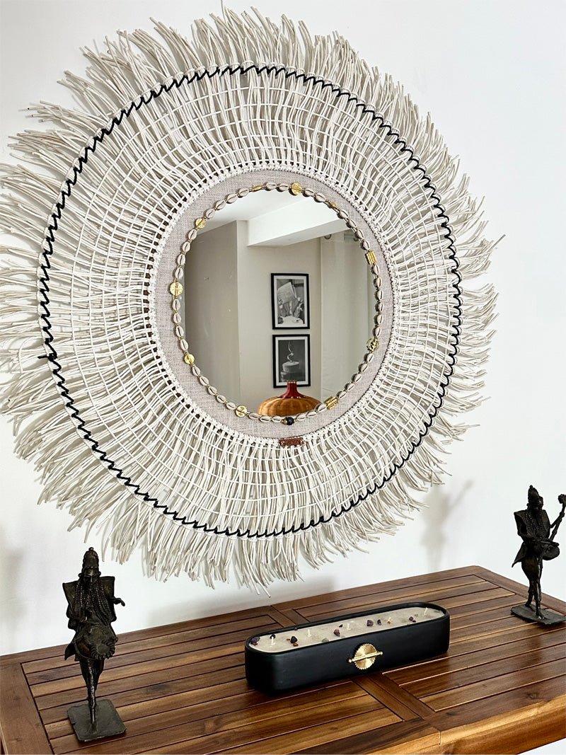 Miroir rond bohème en fibres naturelles 120 cm | UYUNI No 06 - MIYA