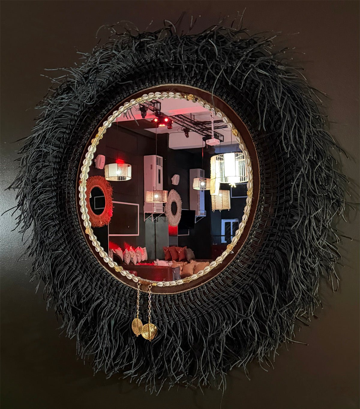 Miroir rond XXL 70 cm en fibre naturelle – décoration murale artisanale | EBONY - MIYA